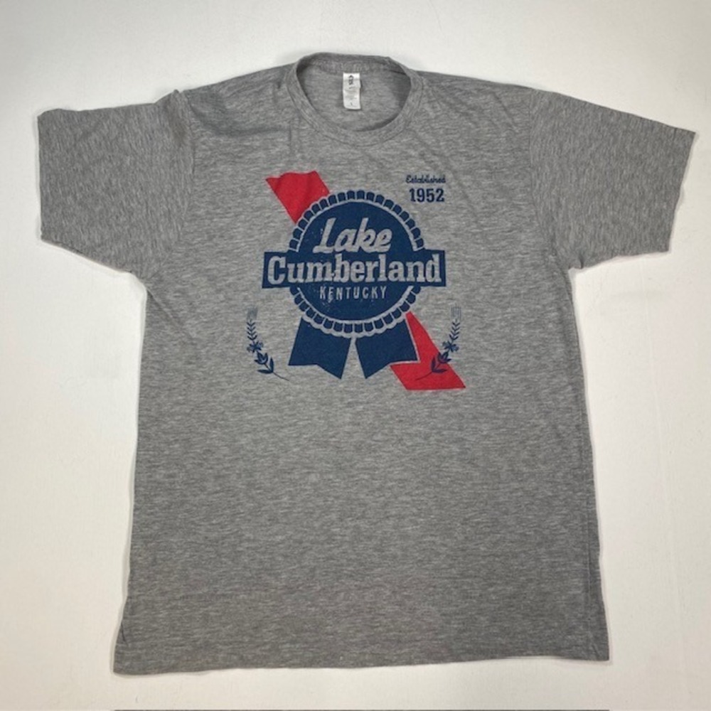 Pabst‎ Blue Ribbon Lake Cumberland Graphic T-Shirt Mens Large Gray L